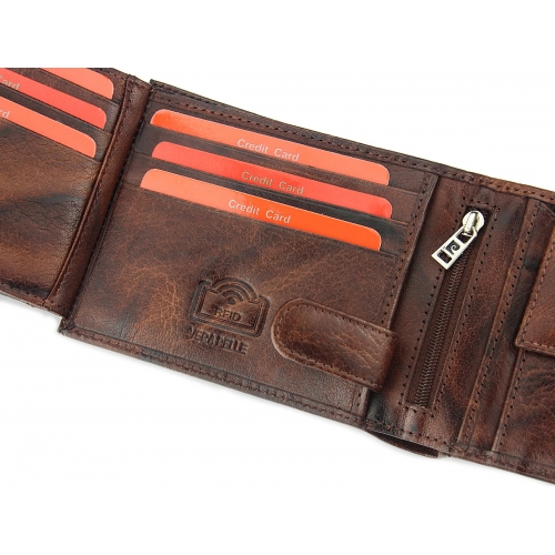 PIERRE CARDIN zapinany skórzany portfel męski RFID kolekcja Fossil